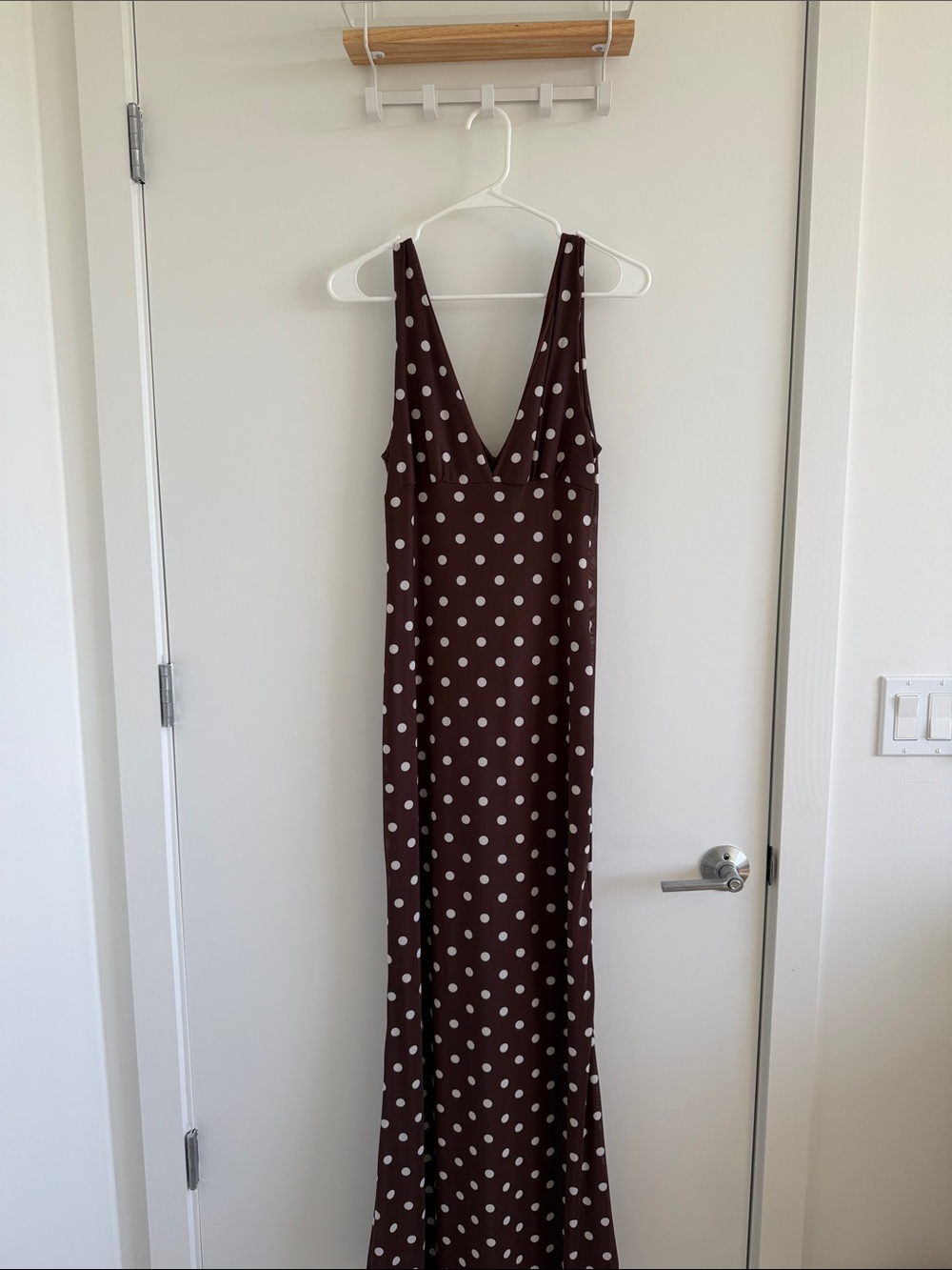Blue Blush Polka Dot Brown Sleeveless V-Neck Maxi Dress